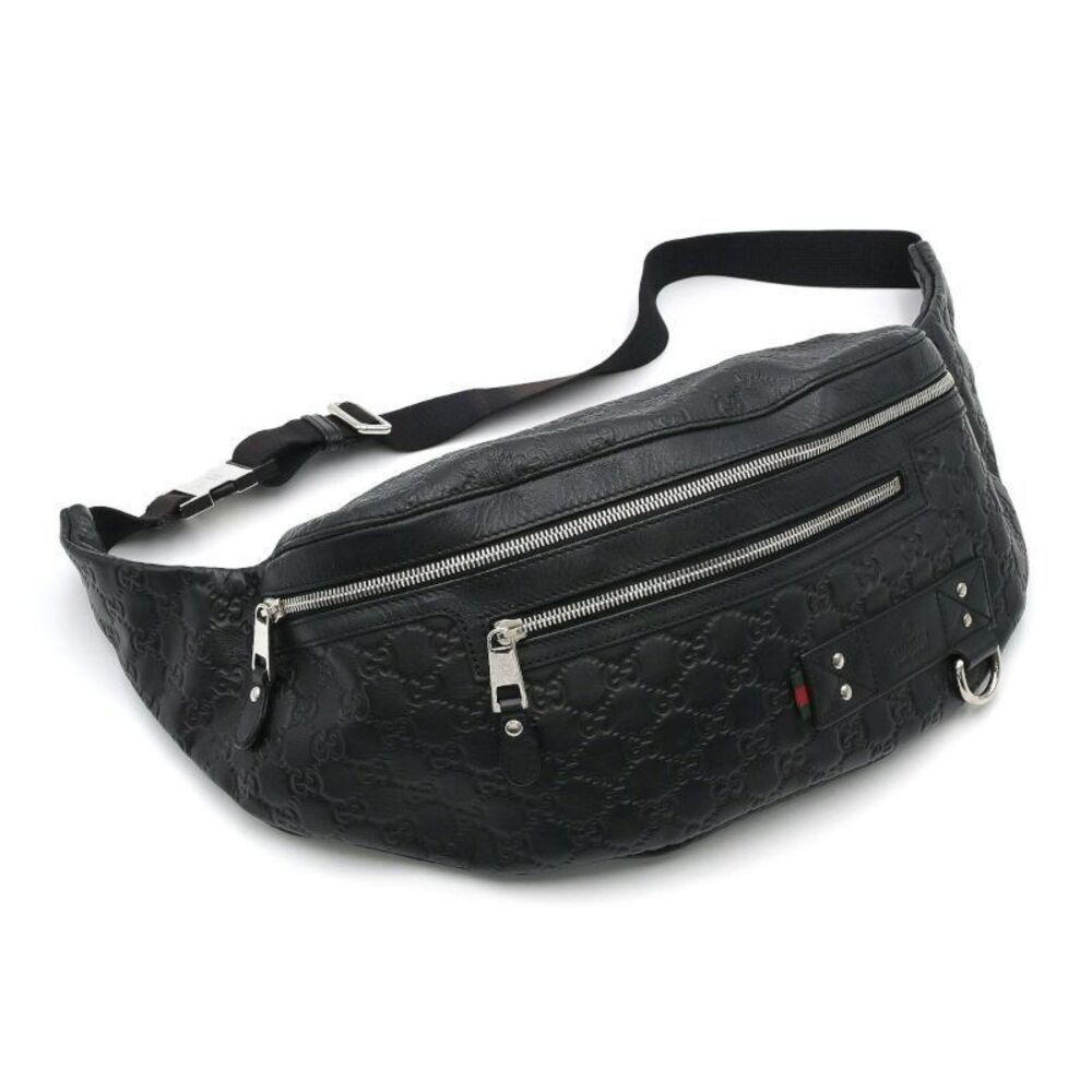 Gucci Waist Bag Guccissima Leather Black Body Belt Crossbody Bag